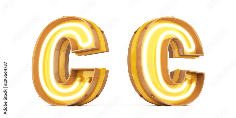 Obraz premium Neon light Digital alphabet 3d rendering on white background with clipping paths