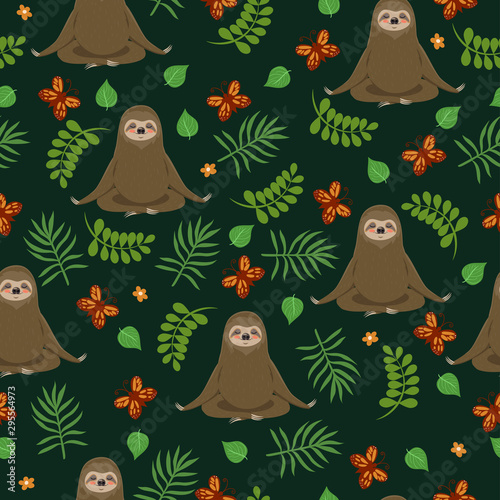 Sloths do yoga. Seamless pattern. Vector graphics.