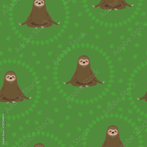 Sloths do yoga. Seamless pattern. Vector graphics.