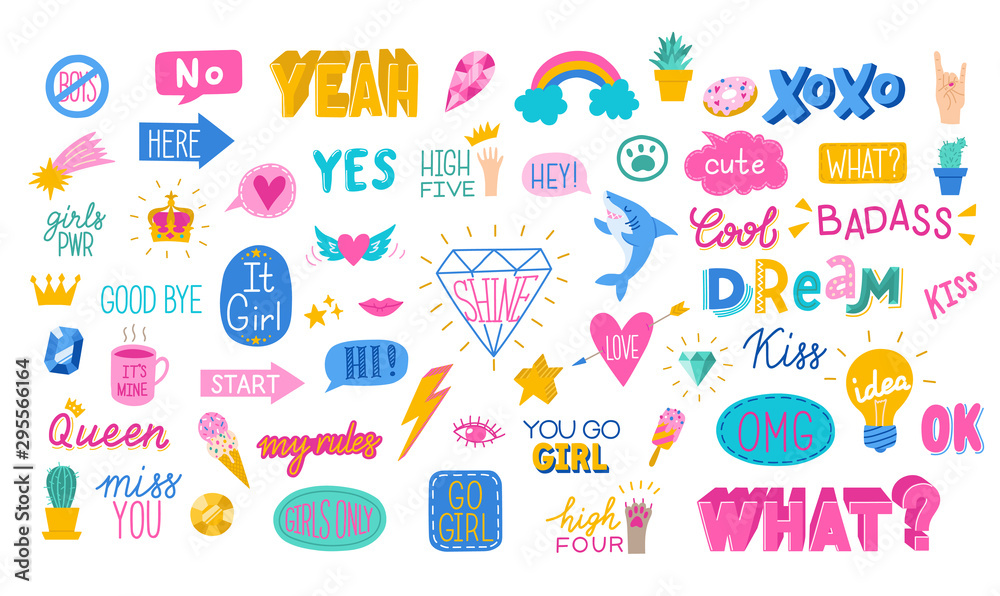 Awesome sticker collection in trendy hand drawn style. Vector eps10. - obrazy, fototapety, plakaty 