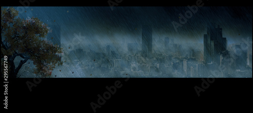 Nuclear autumn, apocalyptic landscape, digital art Night version 