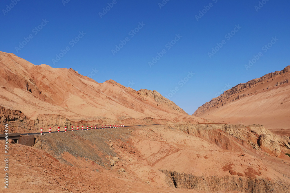 Nature landscape view of the Flaming Mountain Valley in Turpan Xinjiang Province China.