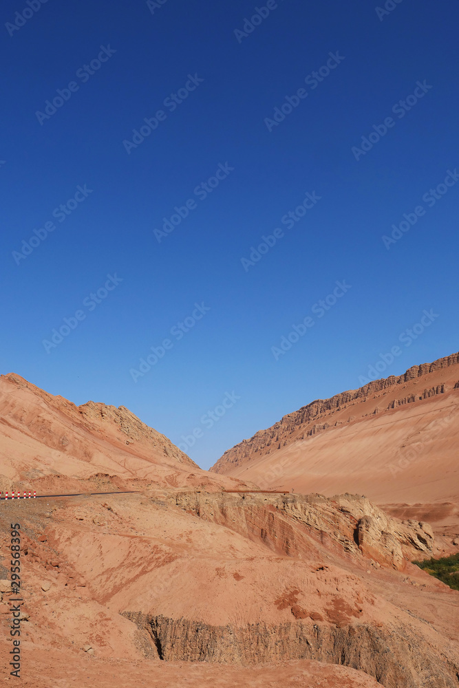 Nature landscape view of the Flaming Mountain Valley in Turpan Xinjiang Province China.