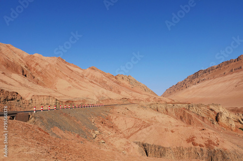 Nature landscape view of the Flaming Mountain Valley in Turpan Xinjiang Province China.