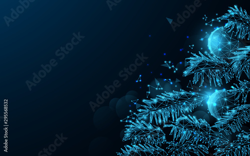 Christmas tree and balls from lines, triangles and particle style design