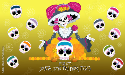 Beautiful illustration depicting the day of the dead in Mexican traditions