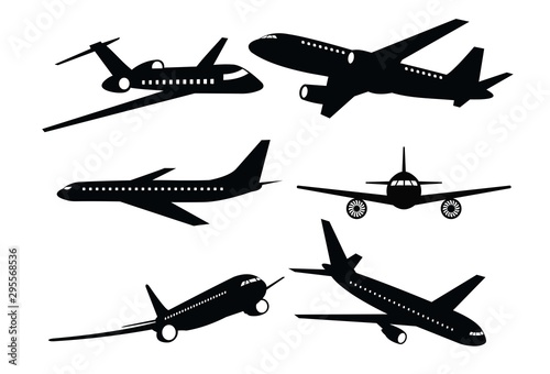 Set of airplanes silhouettes. Plane icon on white background, airplane vector Illustration