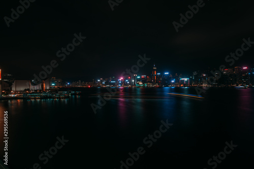 Hong Kong cityscape at night. View From Victoria Harbour