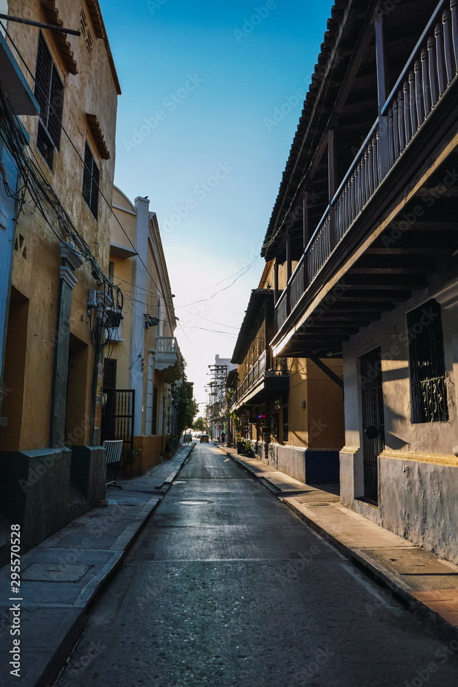 View of the streets of Santa Marta in the historic center, city in Colombia