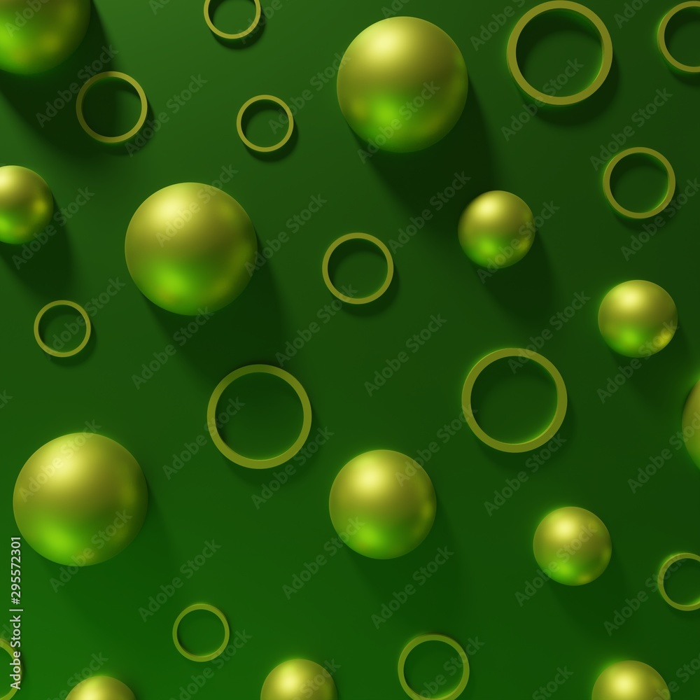 Spheres green on wall 3d concept