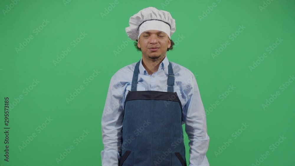 Bad Smeling Hands Expressed By A Adult Man Cook. Studio Isolated Shot Against Green Screen Background Bad Smeling Hands Expressed By A Adult Man Cook. Studio Isolated Shot Against Green Screen Background