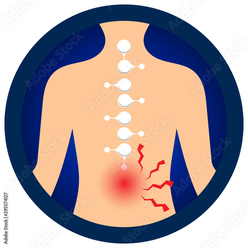 Chronic lower back pain icon. Vector flat design for radiology orthopedic research hospital for body joints, orthopedic, sport medicine, diagnostics or corrective therapy. Vector illustration