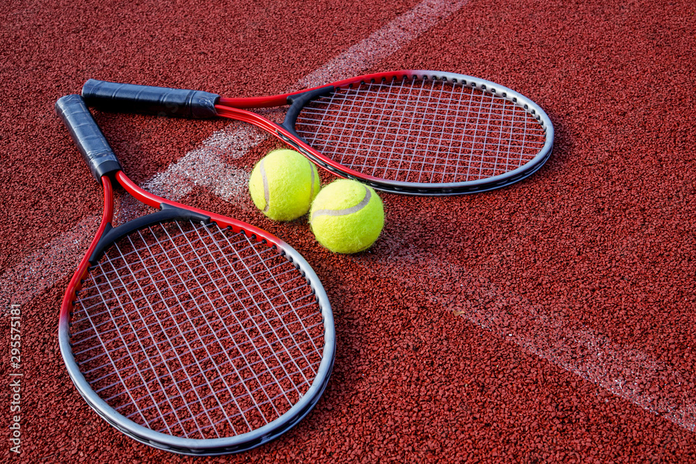 Tennis scene with balls lines and racquets