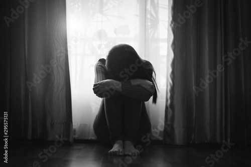  woman sit Depression and anxiety Copy space.