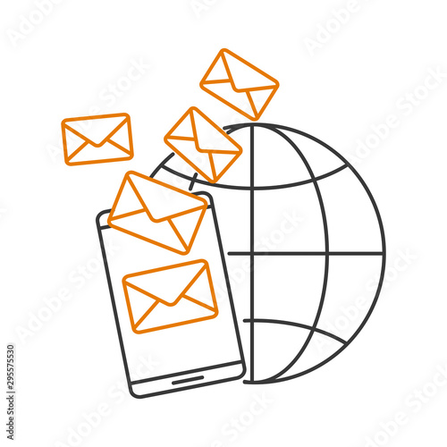 Email marketing concept. Outline thin line illustration. Isolated on white background. 