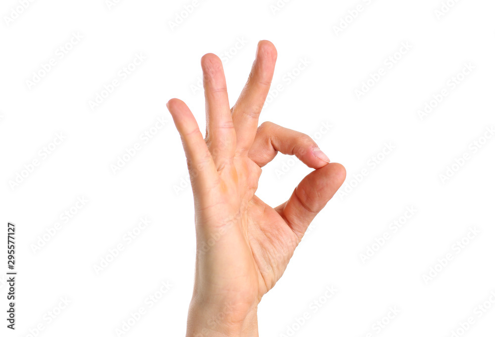 Male arm showing OK or confirm sign with thumb up Male arm showing OK or confirm sign with thumb up