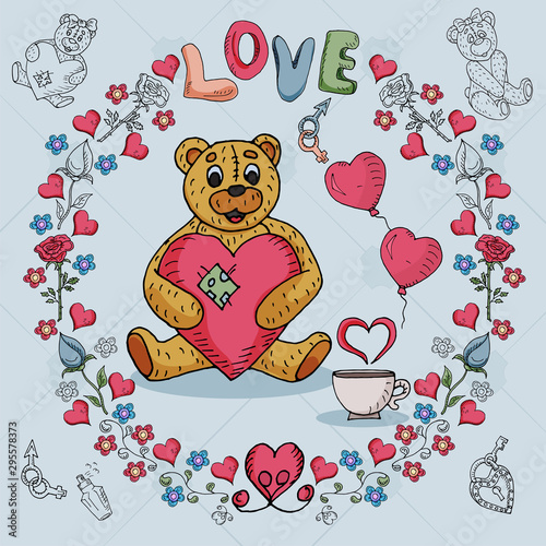 illustration 7 of Teddy bears boy and girl on the theme of love and Valentines day in the style of childrens Doodle