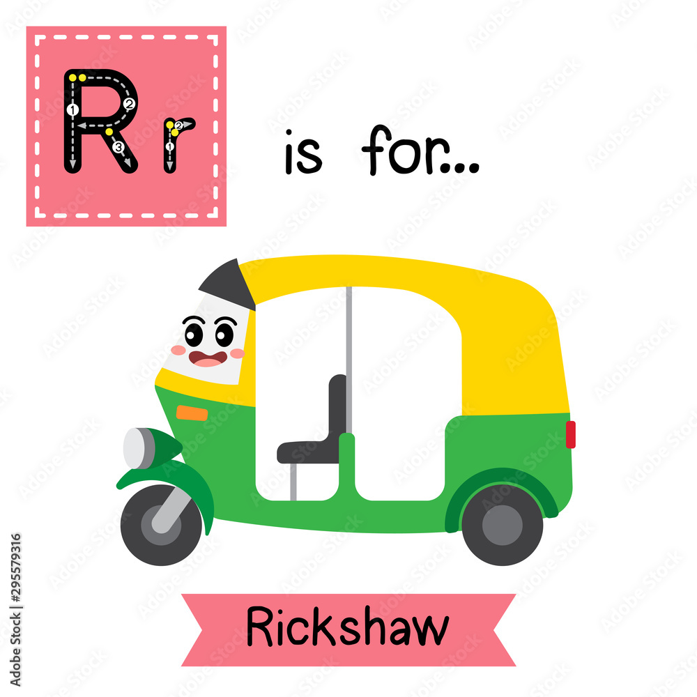 Fototapeta premium Letter R tracing. Auto Rickshaw