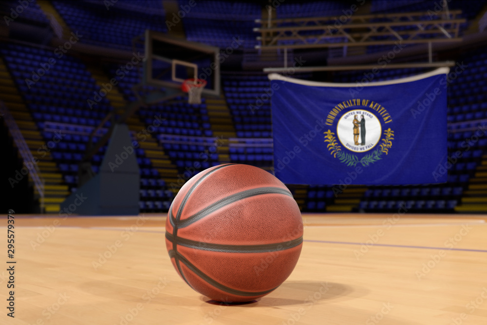 Kentucky state flag and basketball on Court Floor Kentucky state flag and basketball on Court Floor