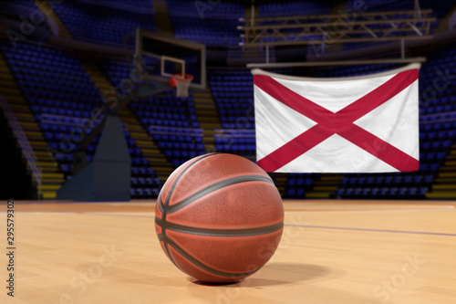 Alabama state flag and basketball on Court Floor © Derek Brumby