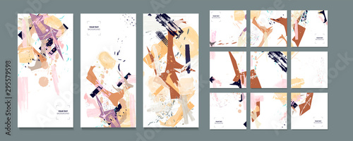 Paint brush pastel muted pale calm tones card templates set. Collection of romantic invitations © Olya Kartavaya