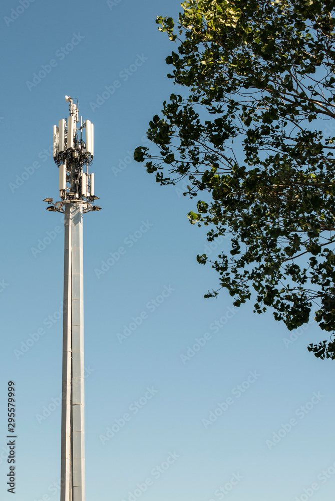 5G antenna outside the city. GSM Antenna in the nature.