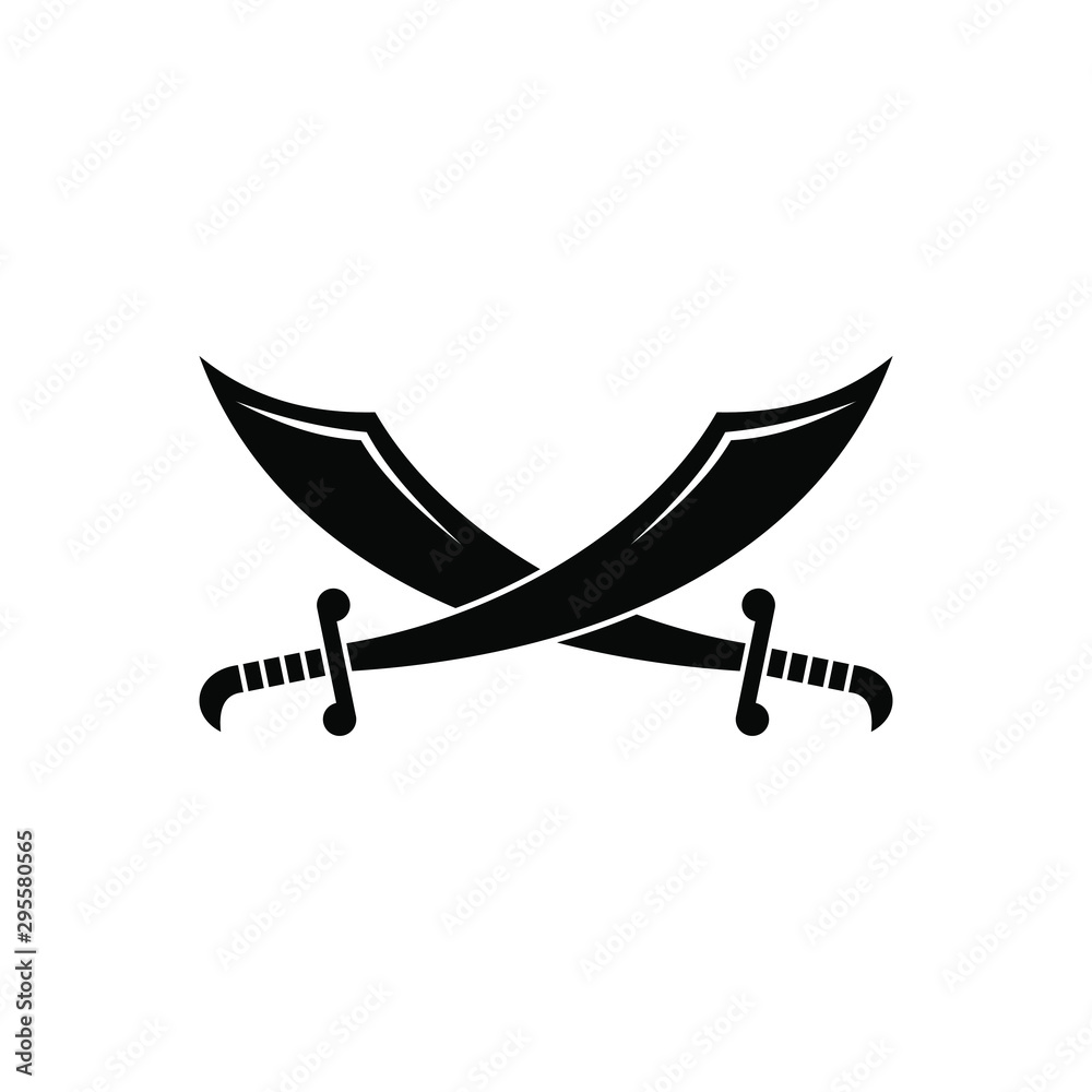 Arabic crossed scimitar swords logo template with simple vector symbol ...