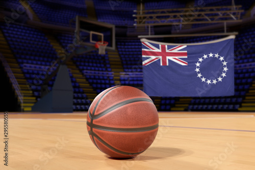 Cook Islands flag and basketball on Court Floor © Derek Brumby