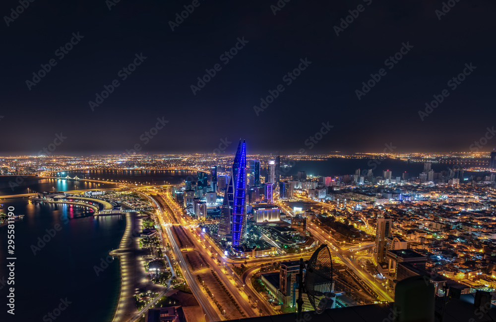 Aerial view of Bahrain skyline and newly constructed areas in Manama, Bahrain