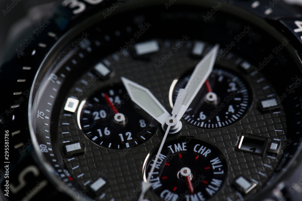 Fashionable modern wrist business watch shop closeup Fashionable modern wrist business watch shop closeup