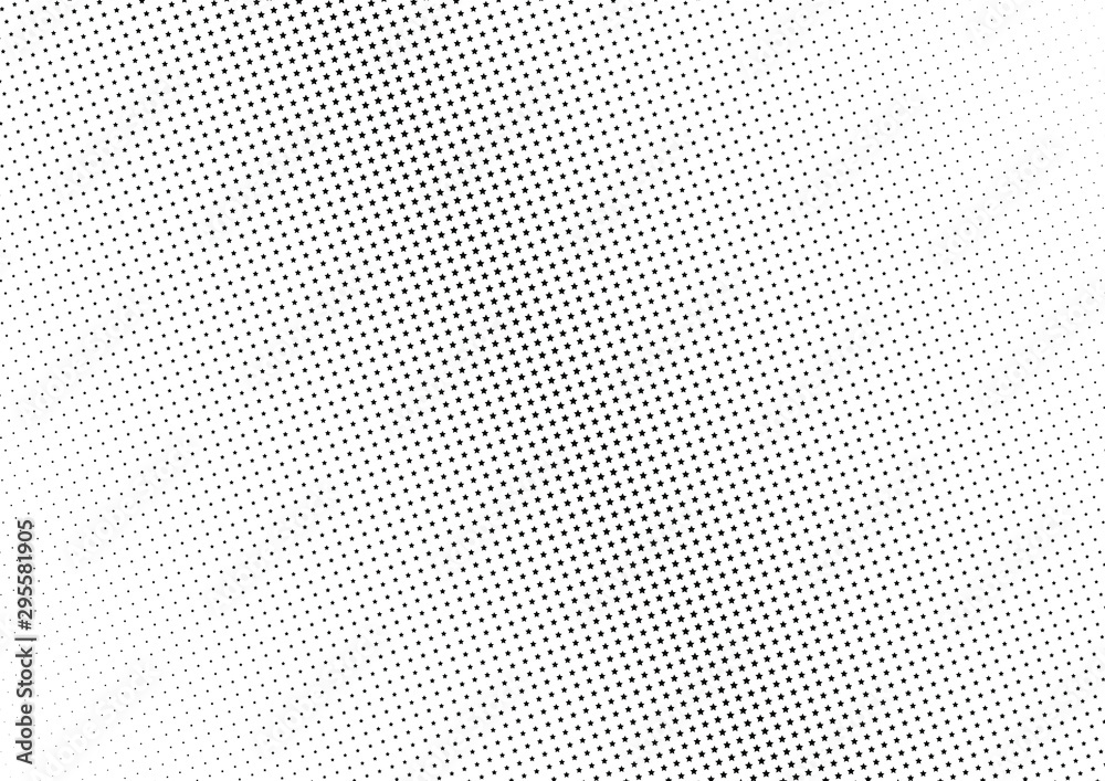 Abstract halftone dotted background. Monochrome futuristic grunge pattern, stars. Vector modern optical pop art texture for posters, site, postcard, cover, labels, vintage sticker, mock-up layout. Abstract halftone dotted background. Monochrome futuristic grunge pattern, stars. Vector modern optical pop art texture for posters, site, postcard, cover, labels, vintage sticker, mock-up layout.