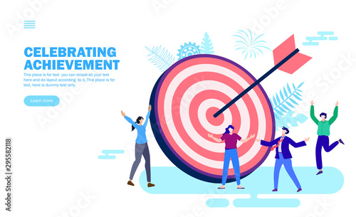 team celebrating achievement of target, goal,