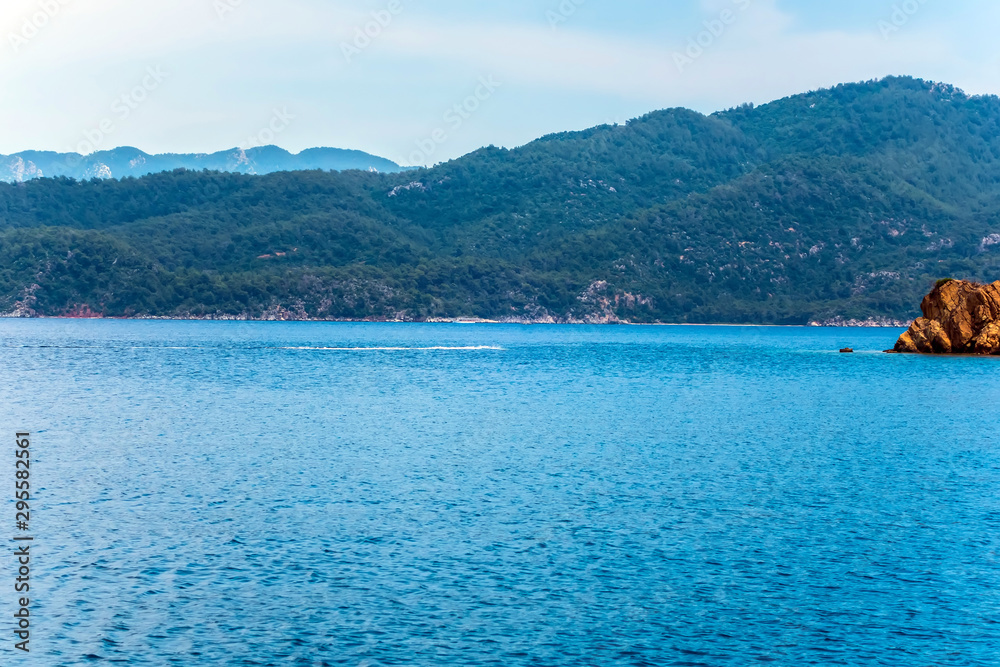 Obraz premium Panoramic island view on amazing bay Ionian Sea
