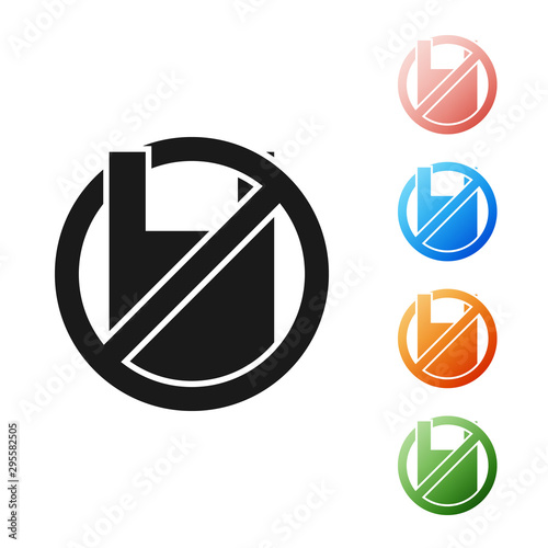 Black Say no to plastic bags poster icon isolated on white background. Disposable cellophane and polythene package prohibition sign. Set icons colorful. Vector Illustration