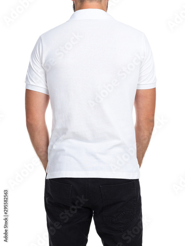 T-shirt on young man in behind isolated on white