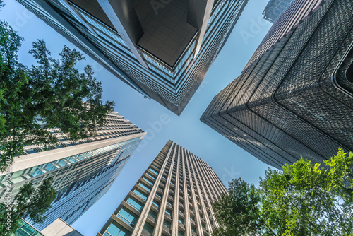 Tokyo Cityscape. Low angle view of skyscraper buildings scenery. Marunouchi district, Tokyo, Japan photo