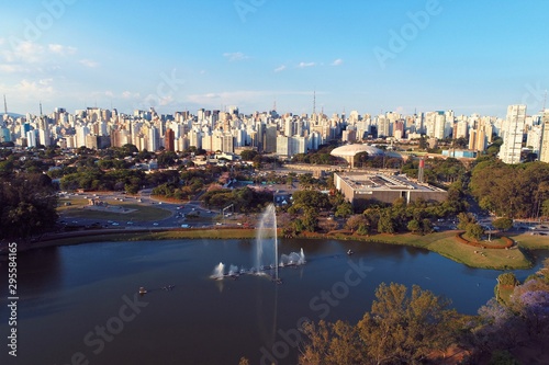 Aerial view of Ibirapuera's Park in the beautiful day, Sao Paulo Brazil. Great landscape. 