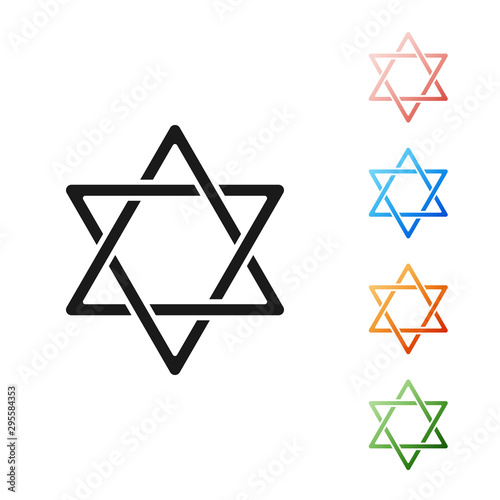 Black Star of David icon isolated on white background. Jewish religion symbol. Symbol of Israel. Set icons colorful. Vector Illustration