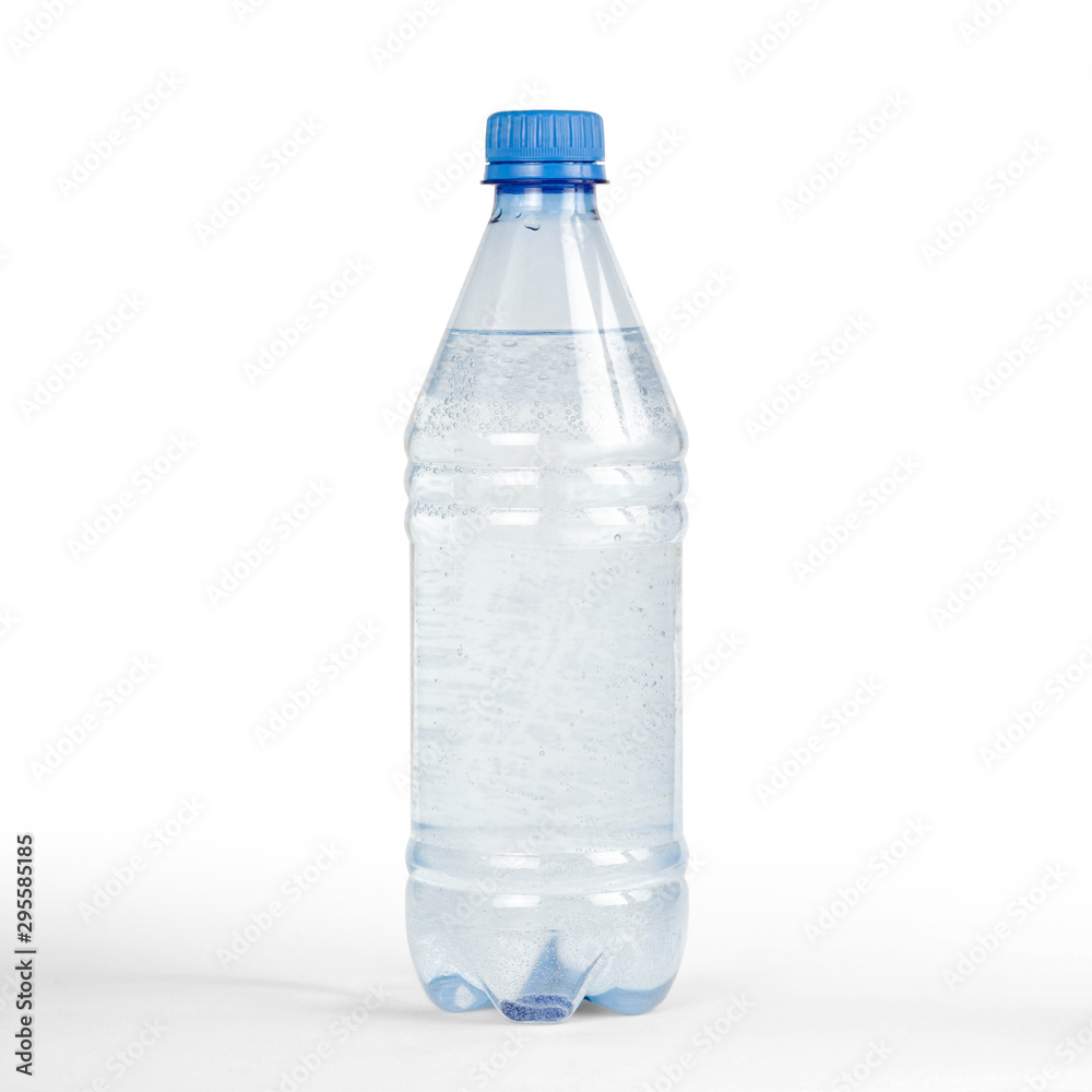 Blue bottle with drinking water. Close up. Isolated on white background Blue bottle with drinking water. Close up. Isolated on white background