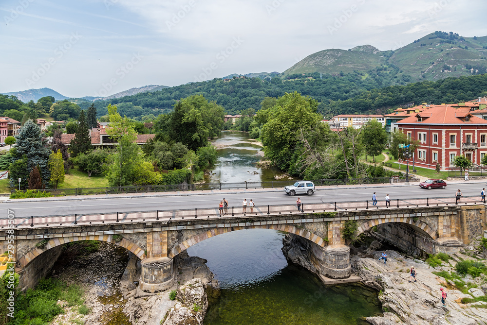 Cangas de Onis, Spain. A scenic view of the bridge over the River Sella