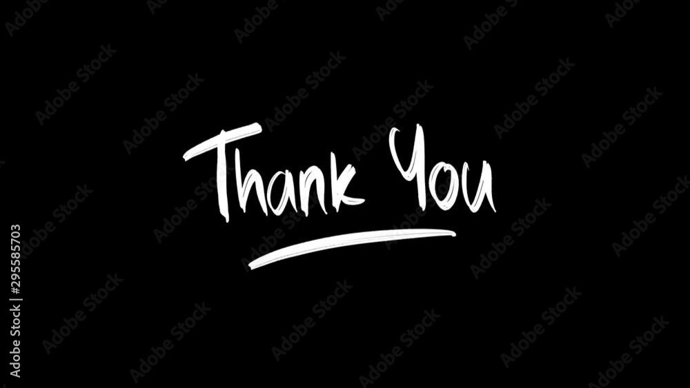 Animated hand drawn lettering text thank you black and white background. moving brush texture letters. hand drawing effect. alpha channel