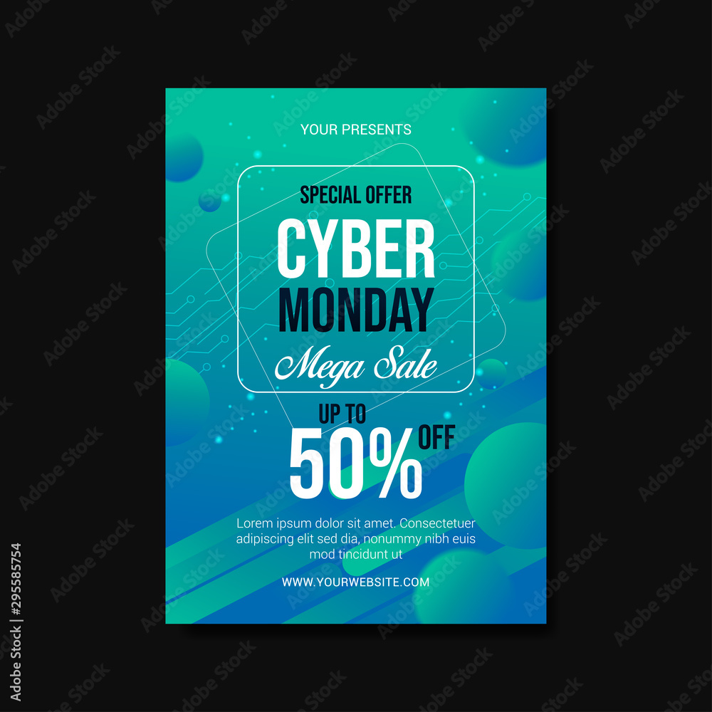 Fototapeta premium cyber monday mega sale flyer template on blue background vector