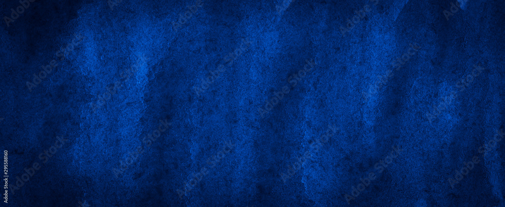 Saturated dark blue watercolor with unique uneven paint stains. Abstract indigo background for design, layouts and templates. - obrazy, fototapety, plakaty 