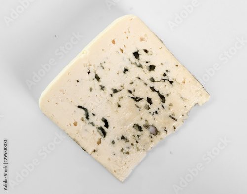 Blue cheese. Isolated on gray background. Directly Above.