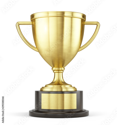 Photo First place gold trophy cup isolated on white background