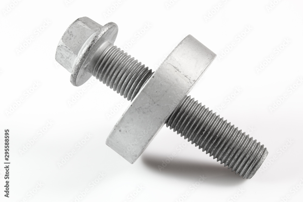 Crankshaft Bolt and Washer. Isolated on white background.