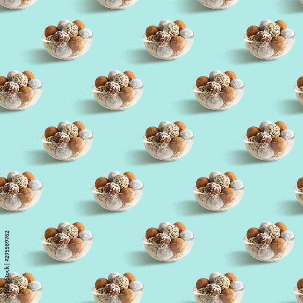 Energy balls seamless pattern on blue background. Energy balls seamless pattern on blue background.