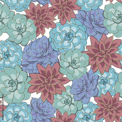 Seamless pattern with colorful succulent flowers