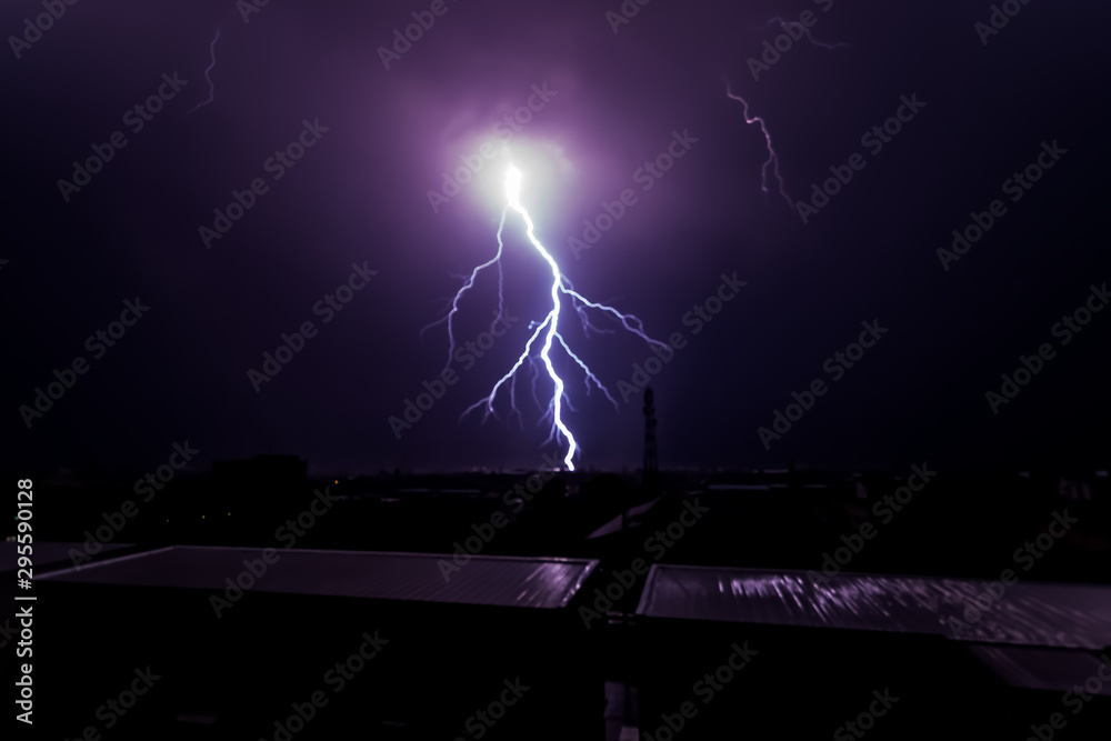 An intense lightning strike over the skies in Bangkok