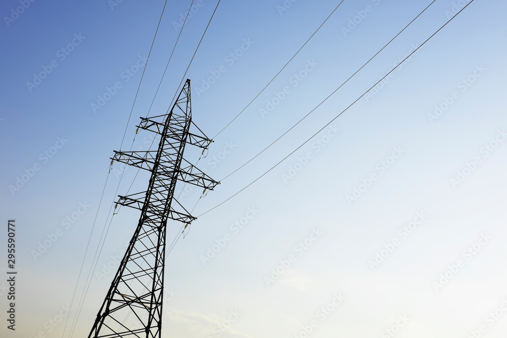 High voltage electricity line. Electricity pole.